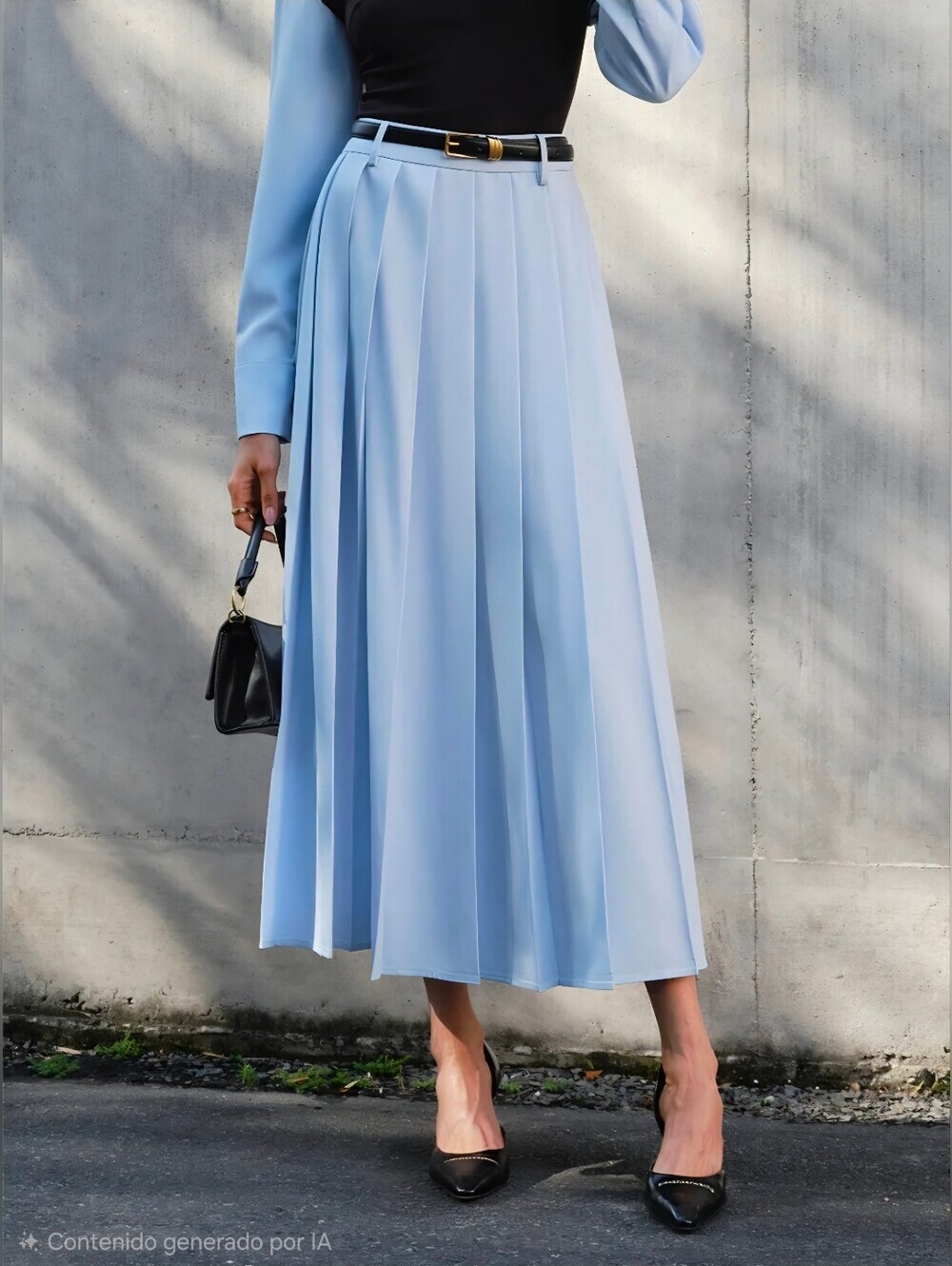 Commense Light Blue Asymmetrical Pleated Maxi Skirt - Picture 3 of 9